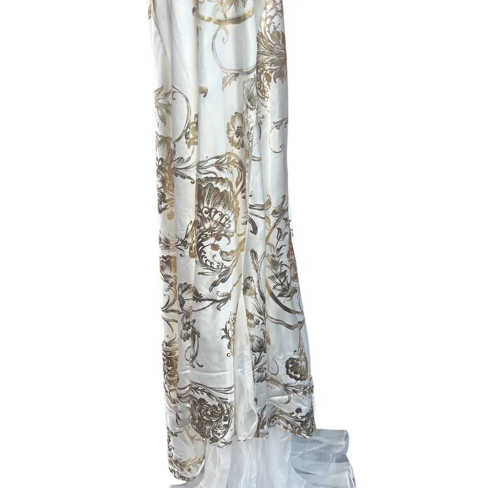 Mac Duggal Couture prom/pageant gown W/a Gold Foil Floral Print & Beaded Bodice